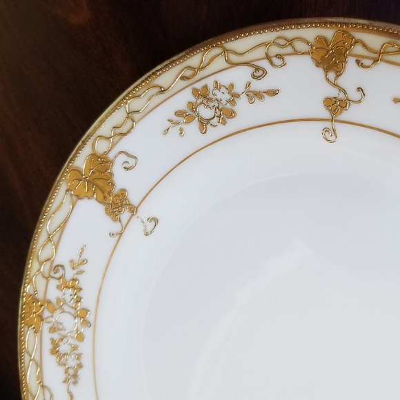 2 Nippon Hand Painted Antique Gold Encrusted Floral Salad Plates - Picture 3 of 9